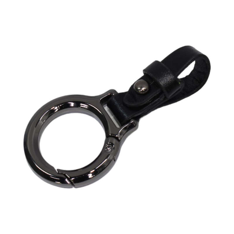 Gunmetal Keyring with Black Leather Strap