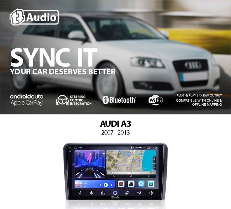 TT Audio 9" replacement radio for AUDI A3 2008-2013 2K SCREEN (Android 12)