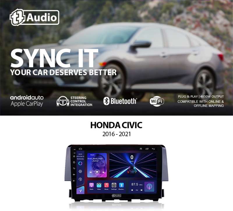 TT Audio 9" replacement radio for HONDA CIVIC 2016 - 2021 (MID SPEC)