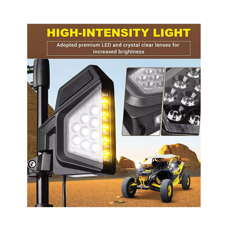 RZR Side Rear View Mirrors with LED Lights 45W