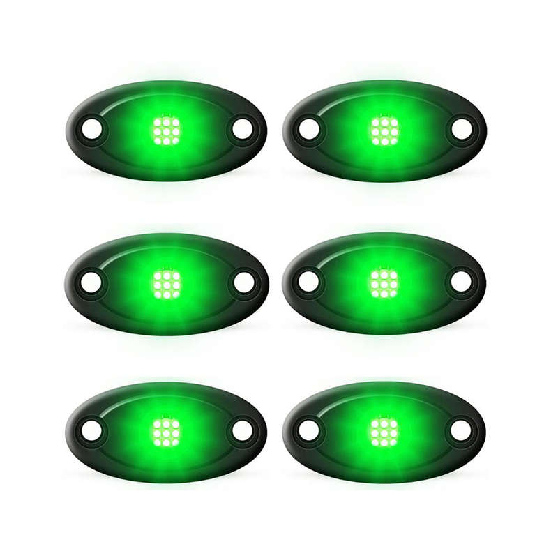 Universal Aluminium 9-LED Rocklights (Green) - 6 pack