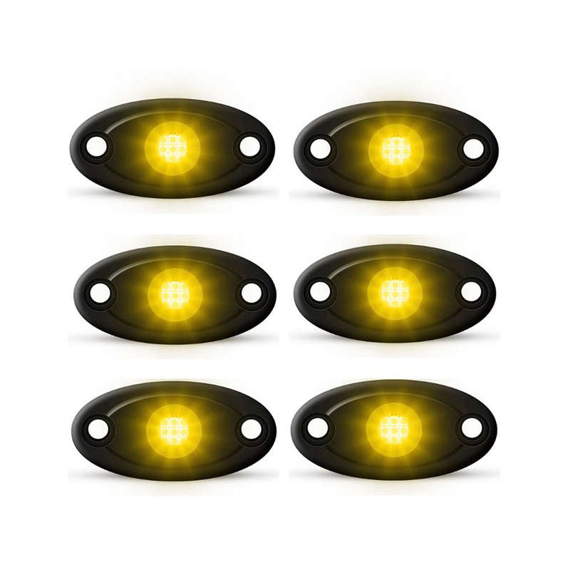 Universal Aluminium 9-LED Rocklights (Yellow) - 6 pack