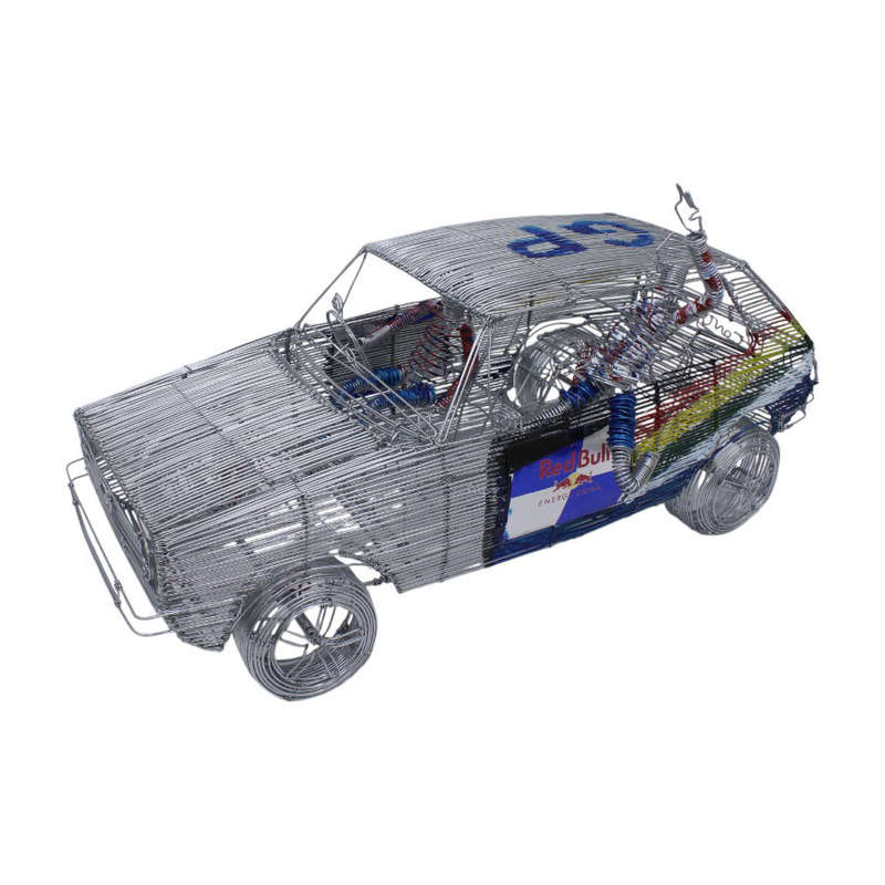 Handcrafted Wire Mesh Red Bull VW Golf Mk1 Model Car