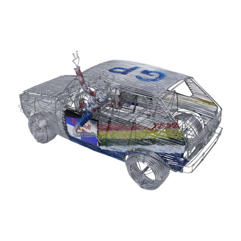 Handcrafted Wire Mesh Red Bull VW Golf Mk1 Model Car
