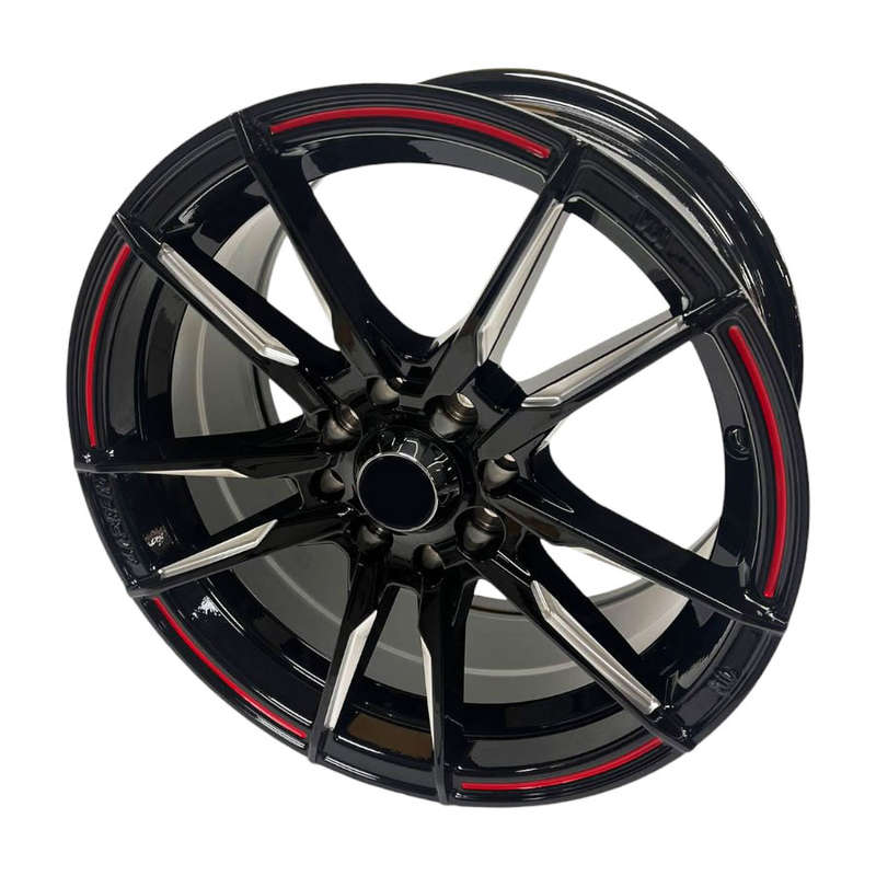 15" Zoom 5056 4/100 &amp; 4/108 Black with Red Outline Alloy Wheels