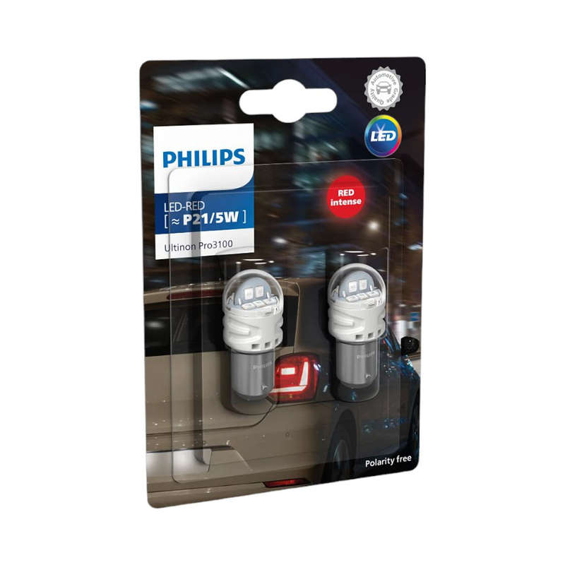 Philips Py21W LED Ultinon Pro3100 Red Intense Bulbs (pair)