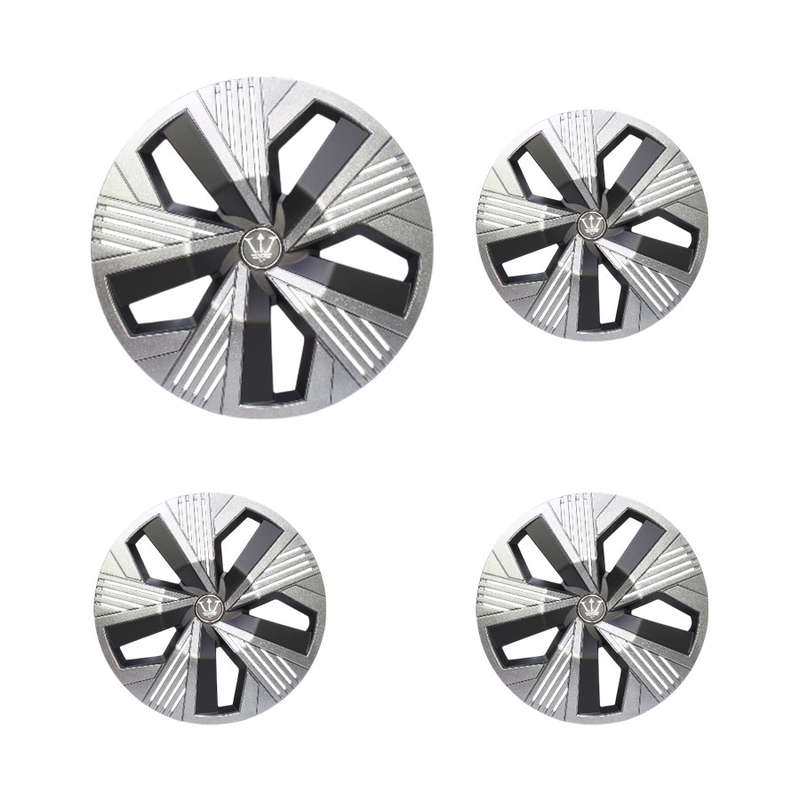 14" Satin Silver &amp; Matt Black Stripe Design Wheel Caps (set of 4)