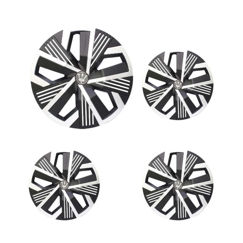 14" Matt Black &amp; Silver Stripe Design Wheel Caps (set of 4)