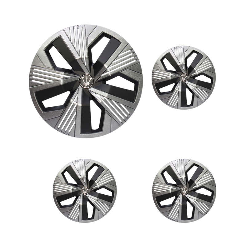 15" WR Series Silver &amp; Matt Black Stripe Design Wheel Caps  (Set of 4)