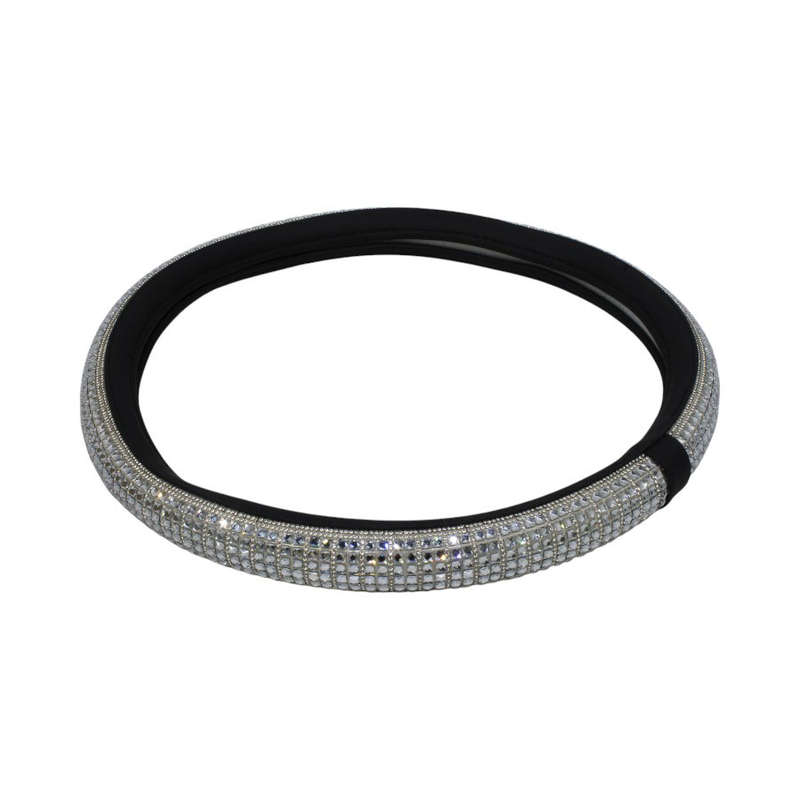 Silver Diamond Trim PU Steering Wheel Cover - 38cm