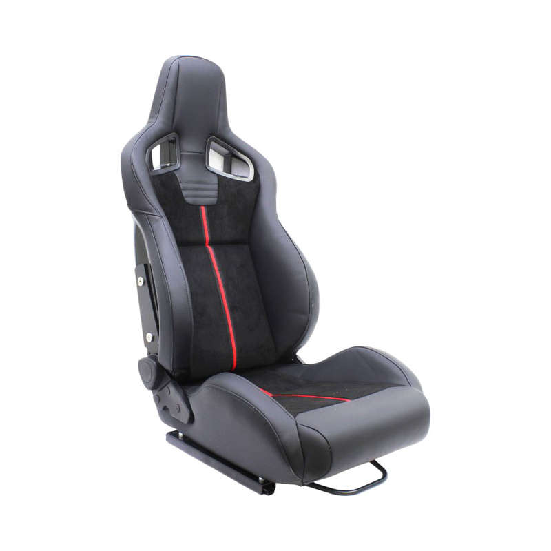 Evo Reclinable Racing Seat with PU Leather &amp; Suede with Red Stripe Design (pair)
