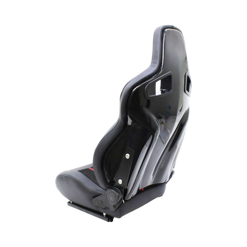 Evo Reclinable Racing Seat with PU Leather &amp; Suede with Red Stripe Design (pair)