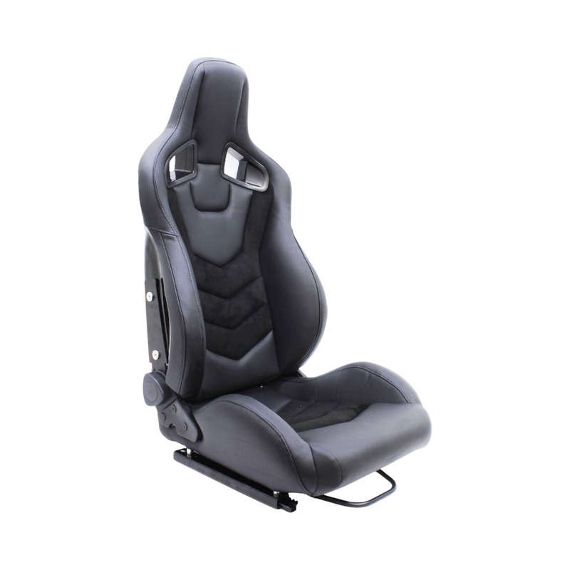 Evo Reclinable Black PU Leather &amp; Suede with Gloss Black Hardshell Back (pair)