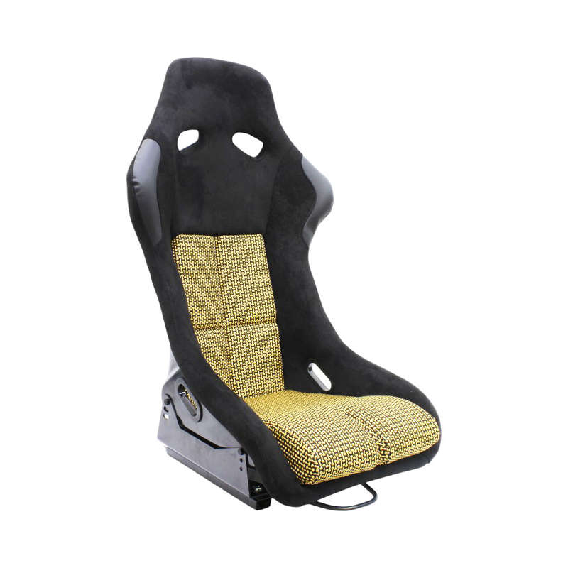 Evo Bucket Non Reclinable Black &amp; Yellow with Gloss Black Backing Retro Design Racing Seats (...