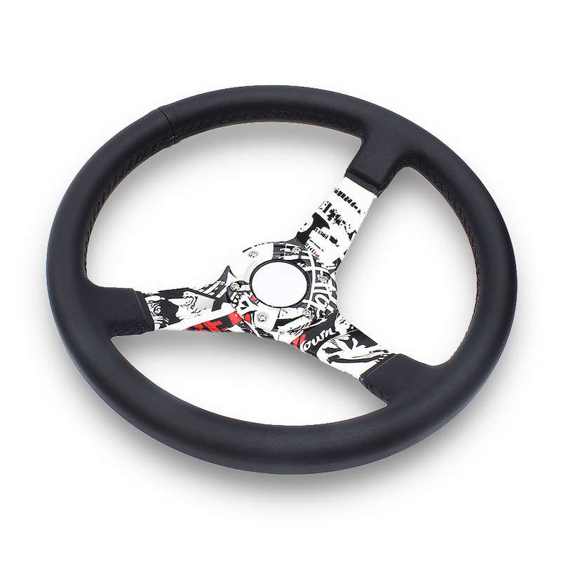 GripForge Leather Steering with Hydrodip Red &amp; White Graffiti Design - 350mm