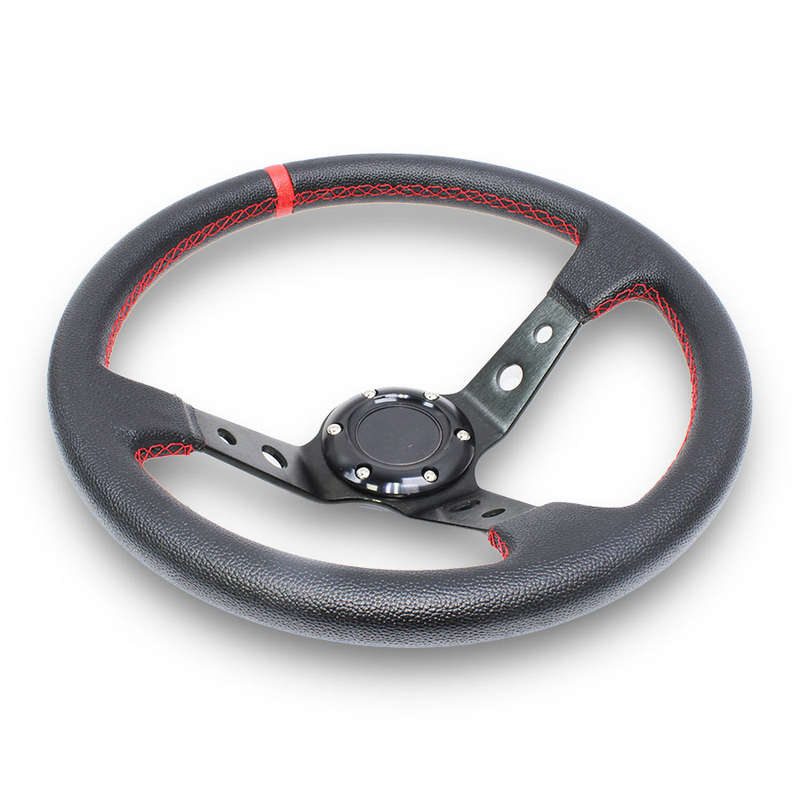 GripForge Concave Black &amp; Red Drift PU Leather Steering Wheel (350mm)