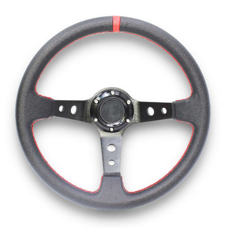 GripForge Concave Black &amp; Red Drift PU Leather Steering Wheel (350mm)