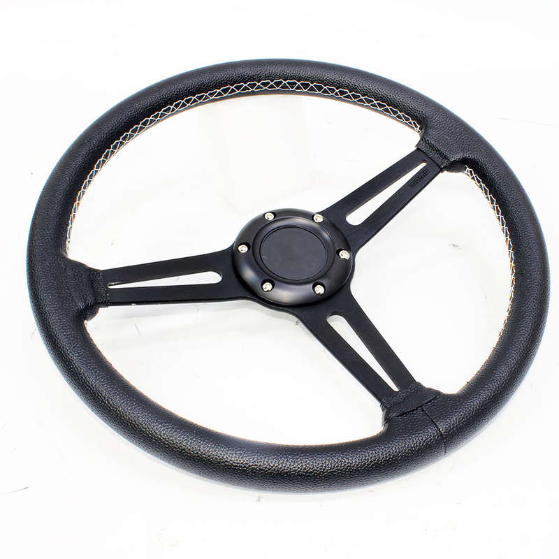 GripForge Black Stitch PU Racing Steering Wheel - 350mm