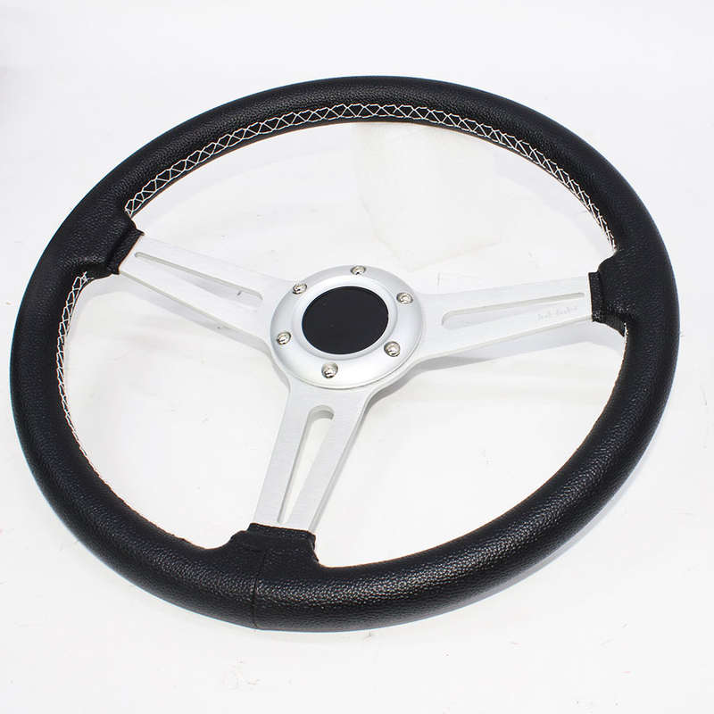 GripForge White Stitch PU Racing Steering Wheel - 350mm