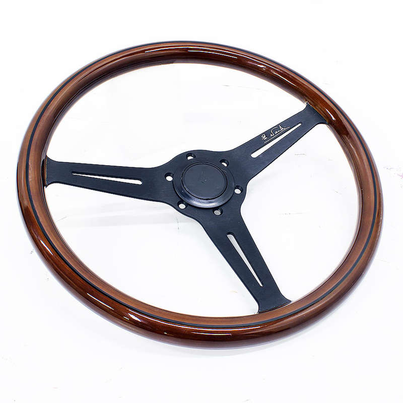 GripForge Luxury Woodgrain &amp; Black Spoke Steering Wheel - 380mm