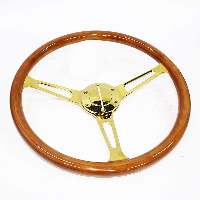 GripForge Luxury Woodgrain &amp; Gold Spoke Steering Wheel - 380mm