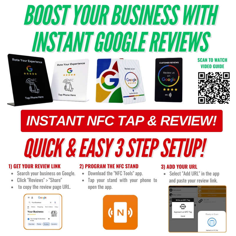 Google Review NFC Table Top Display Tap &amp; Review Stand (White Edition)14X12 CM