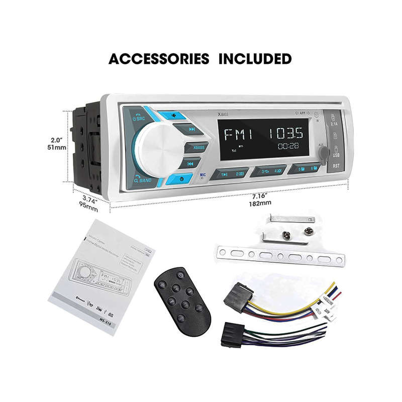 Grand Navi Single Din Marine Media Player with Bluetooth/USB/Am/FM/Aux Input