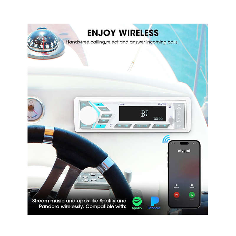 Grand Navi Single Din Marine Media Player with Bluetooth/USB/Am/FM/Aux Input