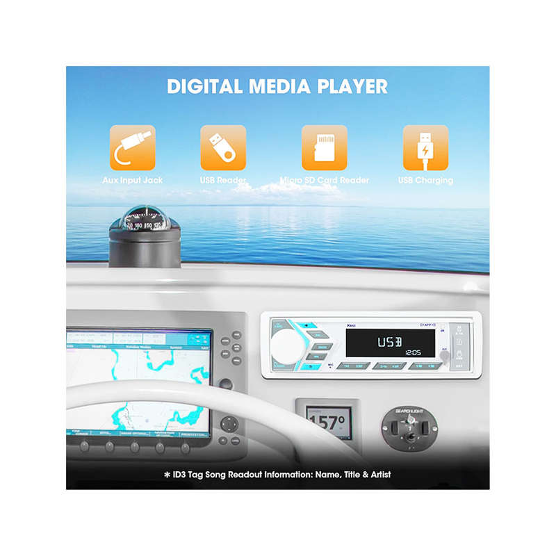Grand Navi Single Din Marine Media Player with Bluetooth/USB/Am/FM/Aux Input