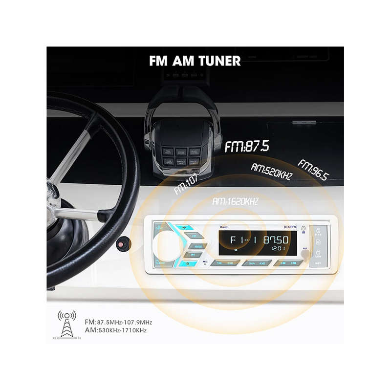 Grand Navi Single Din Marine Media Player with Bluetooth/USB/Am/FM/Aux Input