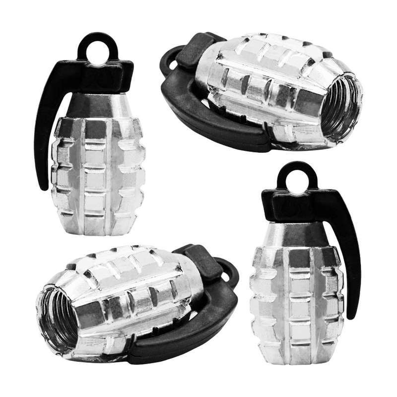 Novelty Tyre Valve Cap with Grenade Design (Silver)
