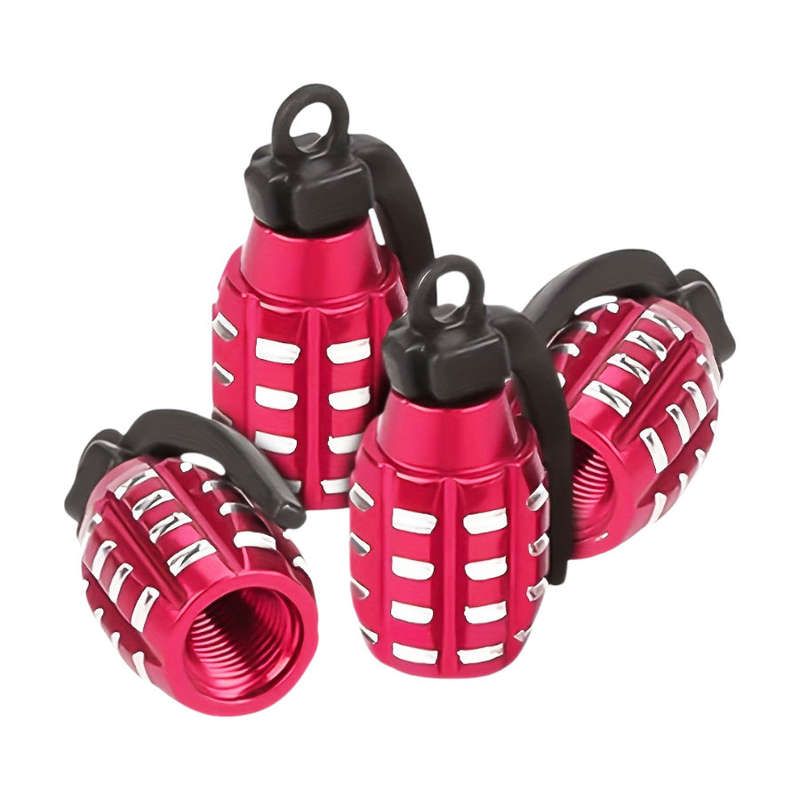 Novelty Tyre Valve Cap with Grenade Design (Red)