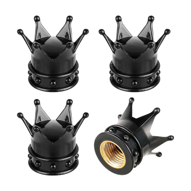 Novelty Tyre Valve Cap with Crown Design (Black)