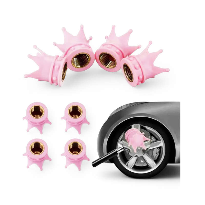 Novelty Tyre Valve Cap with Crown Design (Pink)