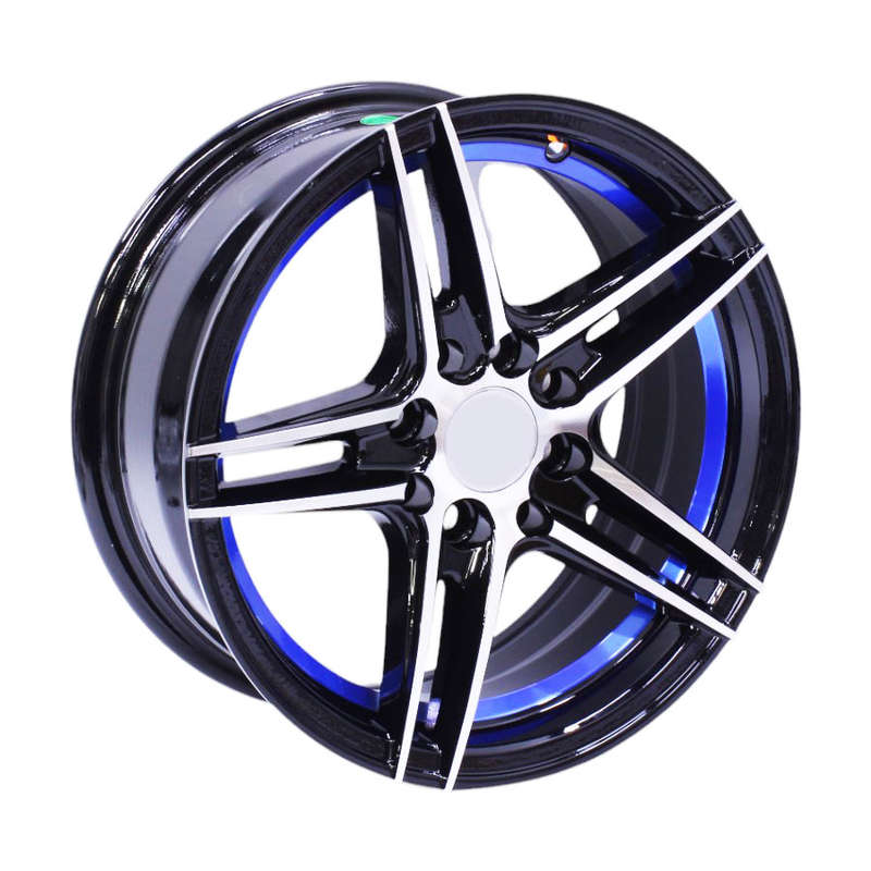 14" QS 5003 4/100 &amp; 4/108 Black Machine face with Blue Undercut Alloy Wheels