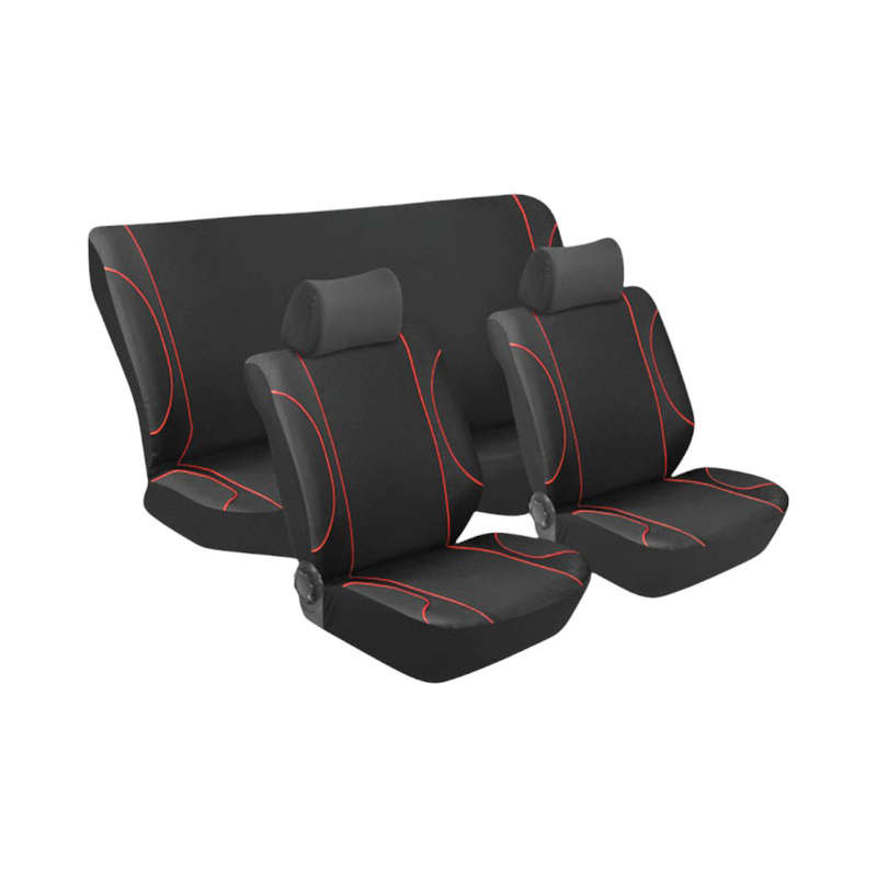 Stingray Monaco Design 6piece Front &amp; Rear Seat Cover set - Black &amp; Red