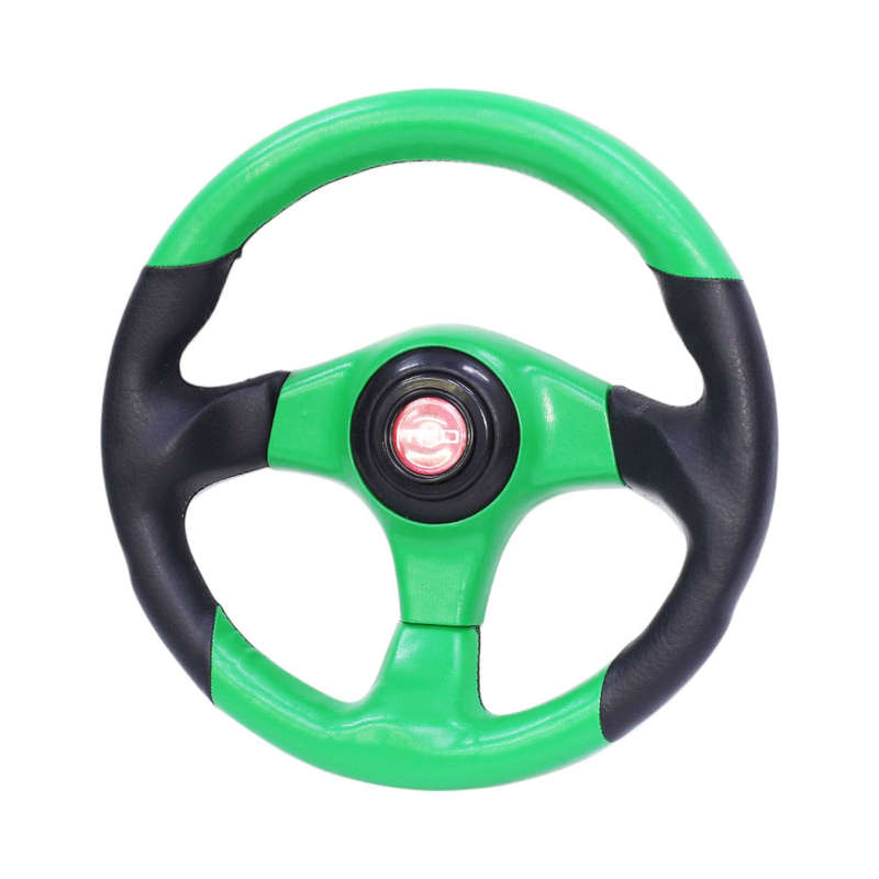 JJ-Racing Sport Steering Wheel in Black &amp; Green Vinyl Leather