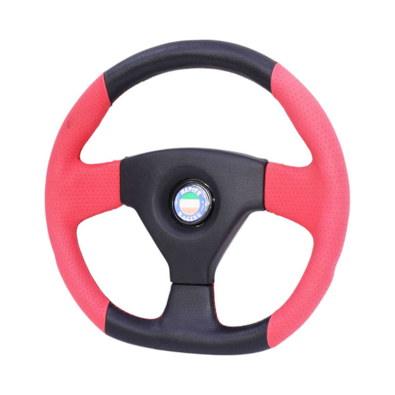JJ-Racing Sport Steering Wheel in Black &amp; Red Vinyl Leather