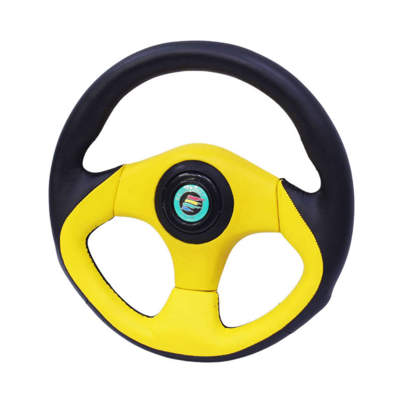 JJ-Racing Sport Steering Wheel in Black &amp; Yellow Vinyl Leather