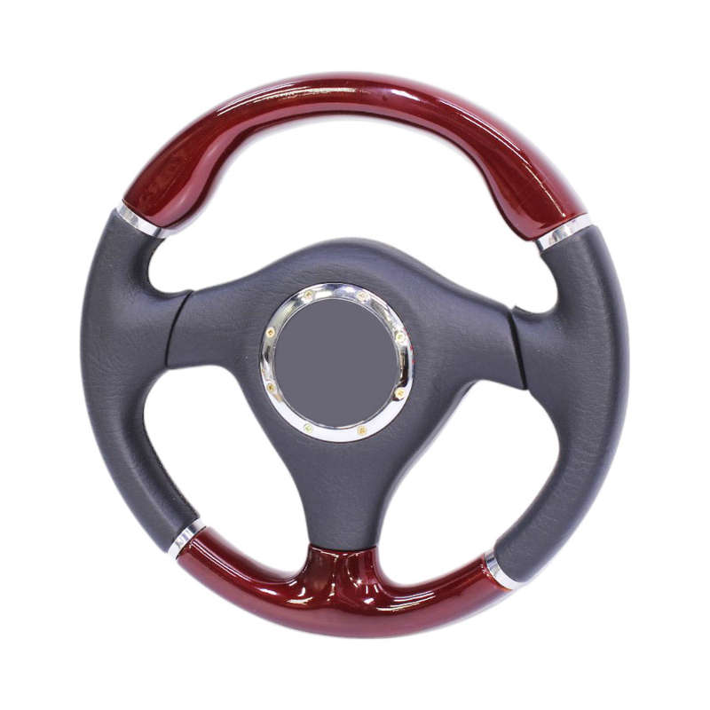 JJ-Racing Woodgrain &amp; Black Leather Finish Steering Wheel