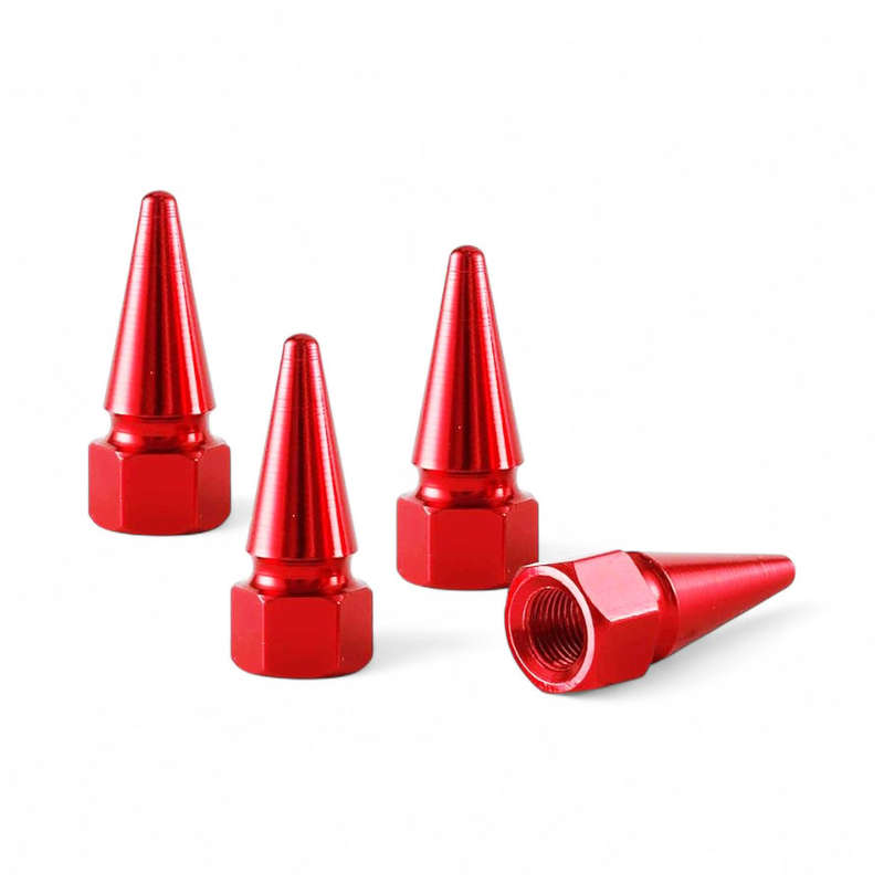 Red Spike Aluminium Valve Caps  Bold Look for Tyres