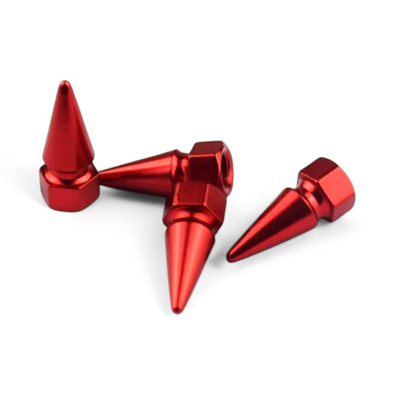 Red Spike Aluminium Valve Caps  Bold Look for Tyres