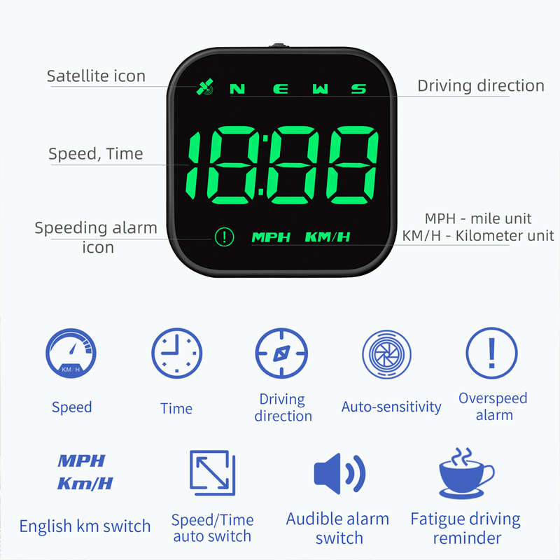 G4S Green GPS Head-Up Display  Compact Speedometer with Compass, Overspeed Alarm &amp; Satelli...