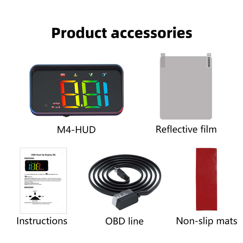M4 OBD2 Head-Up Display  Multi-Color HUD with Speed, Voltage, Temp &amp; Mileage Readouts
