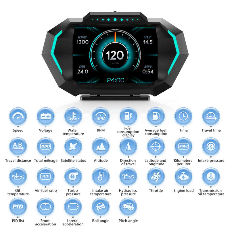 OBDH-P24 Smart Digital HUD Display with OBD2 + GPS + Accelerometer &amp; Slope Sensor  12 UI, ...