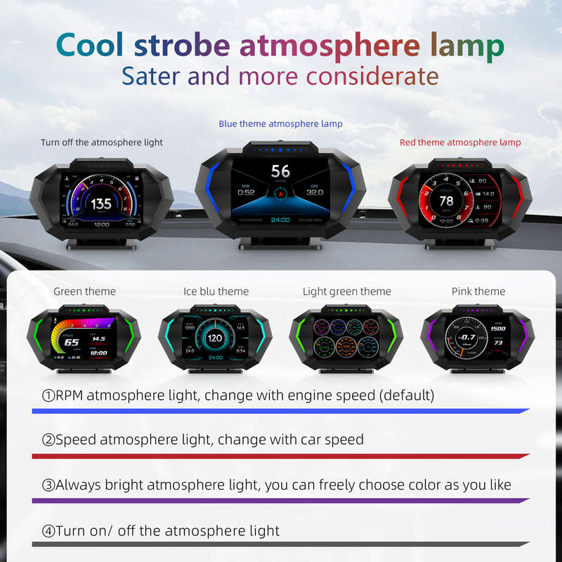 OBDH-P24 Smart Digital HUD Display with OBD2 + GPS + Accelerometer &amp; Slope Sensor  12 UI, ...
