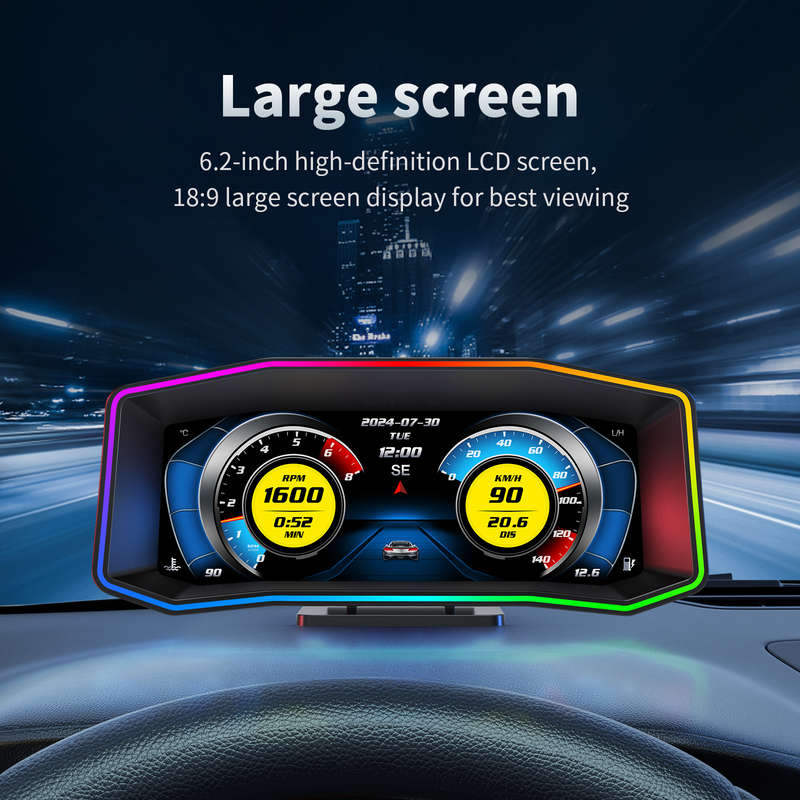 P4 OBD2 HUD Display With GPS  6.2" LCD, Multi-Color Atmosphere Light, Diagnostic &amp; Driving...