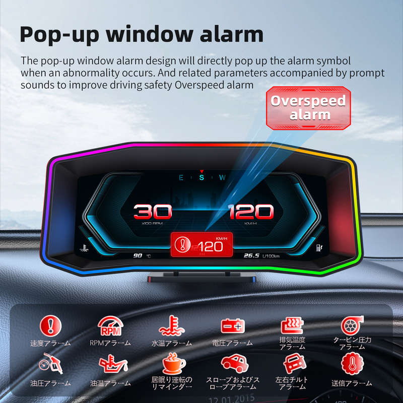 P4 OBD2 HUD Display With GPS  6.2" LCD, Multi-Color Atmosphere Light, Diagnostic &amp; Driving...
