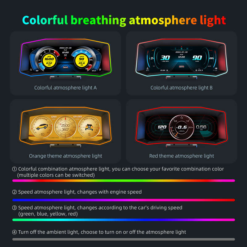 P4 OBD2 HUD Display With GPS  6.2" LCD, Multi-Color Atmosphere Light, Diagnostic &amp; Driving...