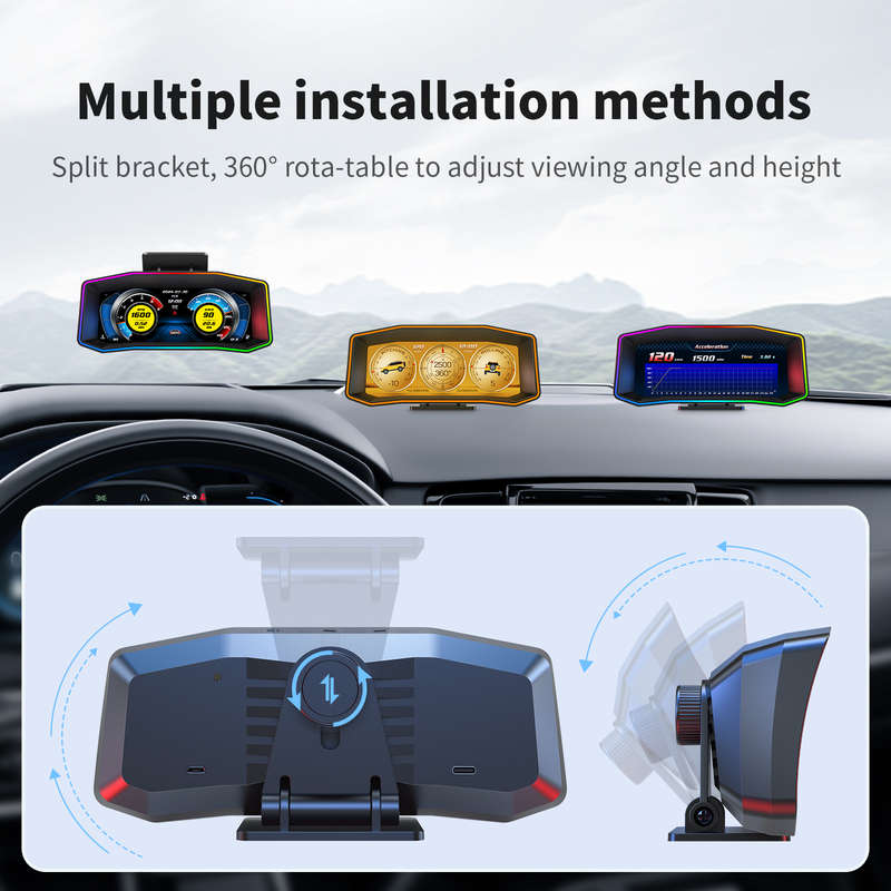 P4 OBD2 HUD Display With GPS  6.2" LCD, Multi-Color Atmosphere Light, Diagnostic &amp; Driving...